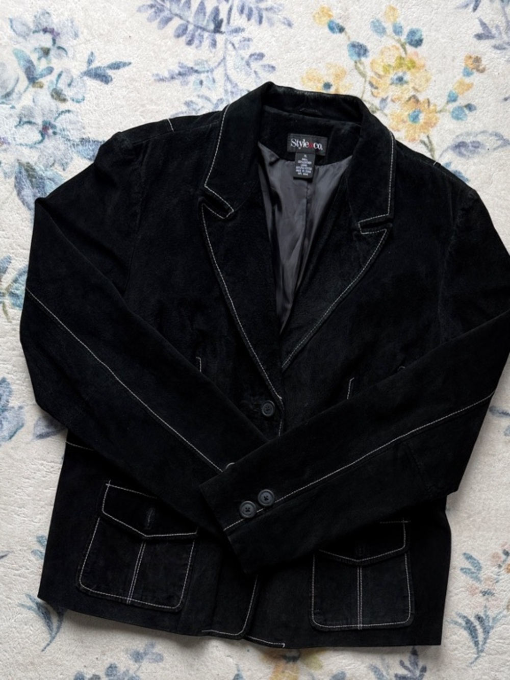 Style & Co. Black Suede Shirt Jacket with Contrast Stitching